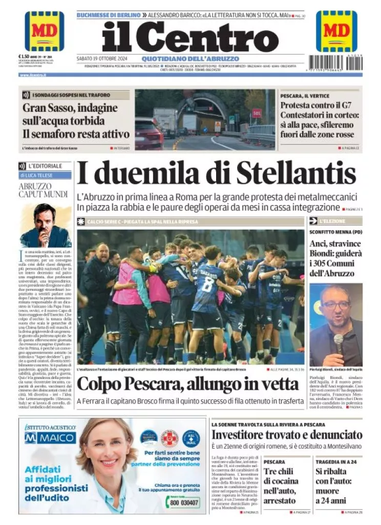 Prima-pagina-il centro-oggi-edizione-del-2024-10-19